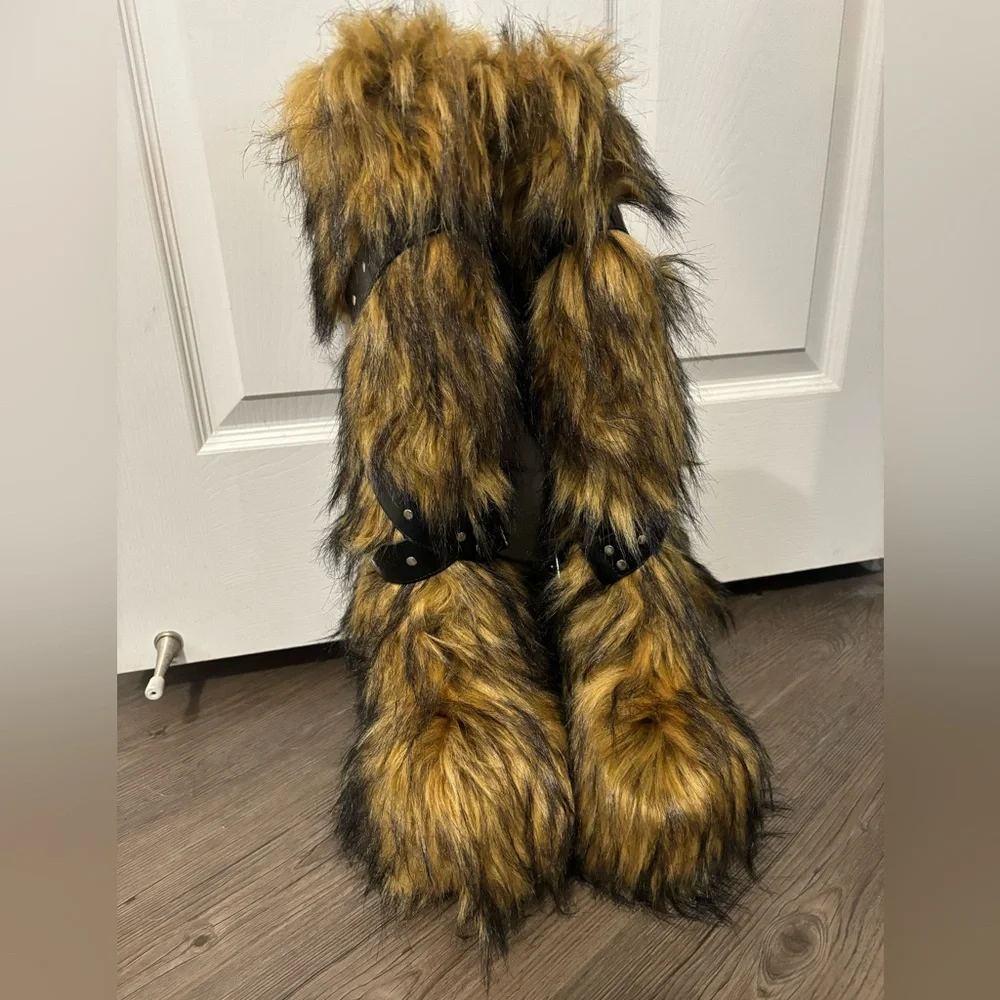 Dolls Kill / Club Exx Brown Wild Instinct Faux Fur Boots